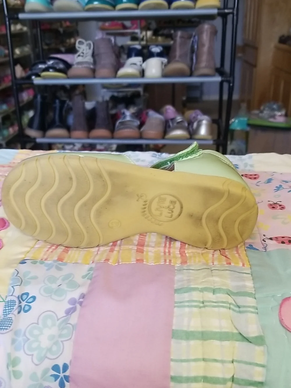 Livie & Luca Patent Leather Mary Janes in Mint Green and Pink Size 12 Petals